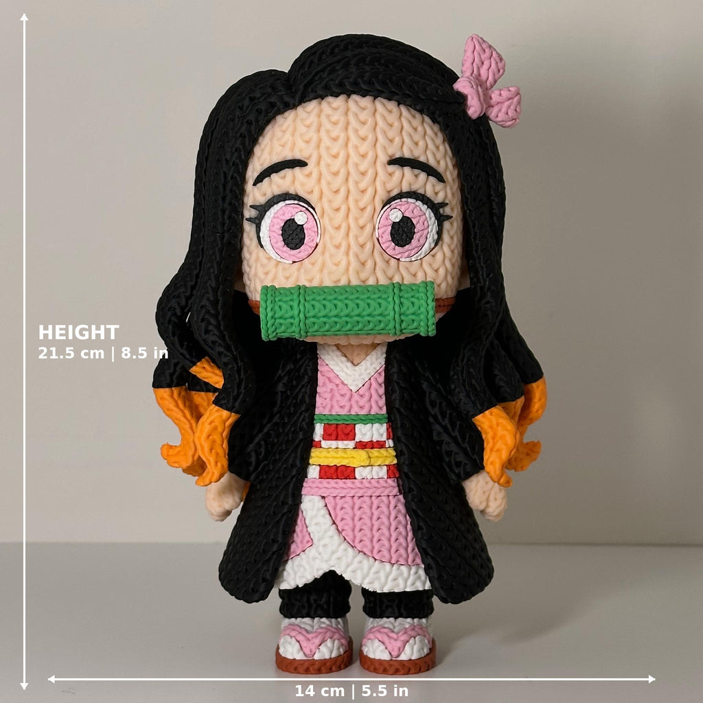 Tanjiro, Nezuko Knitted Figures - Demon Slayer Inspired - 3D Printed Display