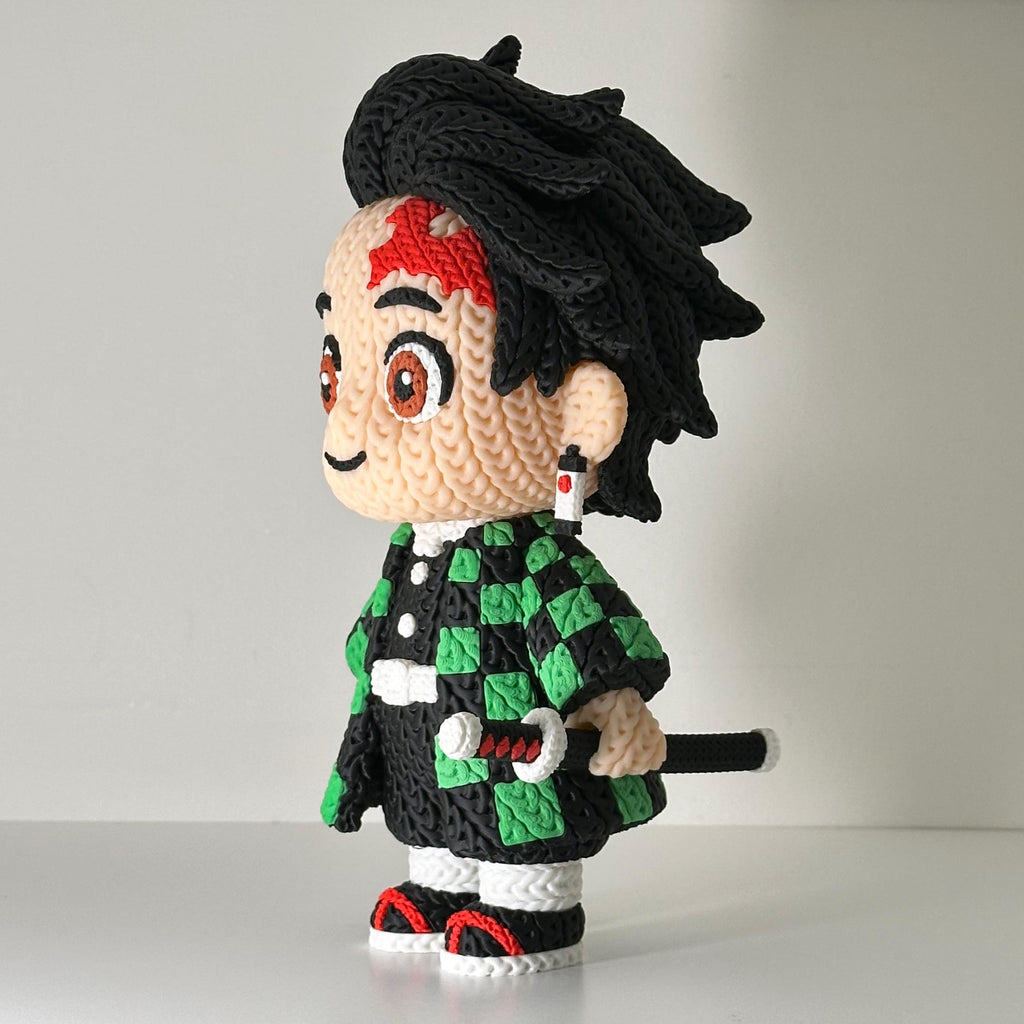 Tanjiro, Nezuko Knitted Figures - Demon Slayer Inspired - 3D Printed Display