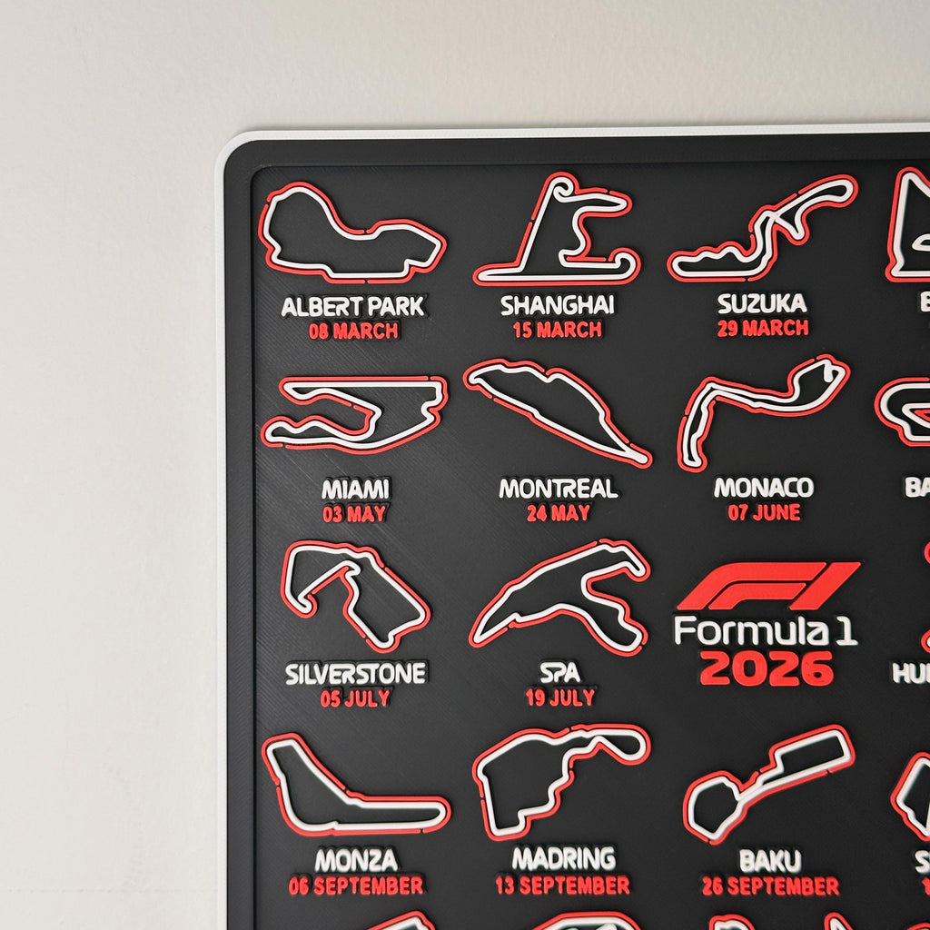 F1 Calendar 2026 Season - Carbon Fibre Texture - 3D Printed