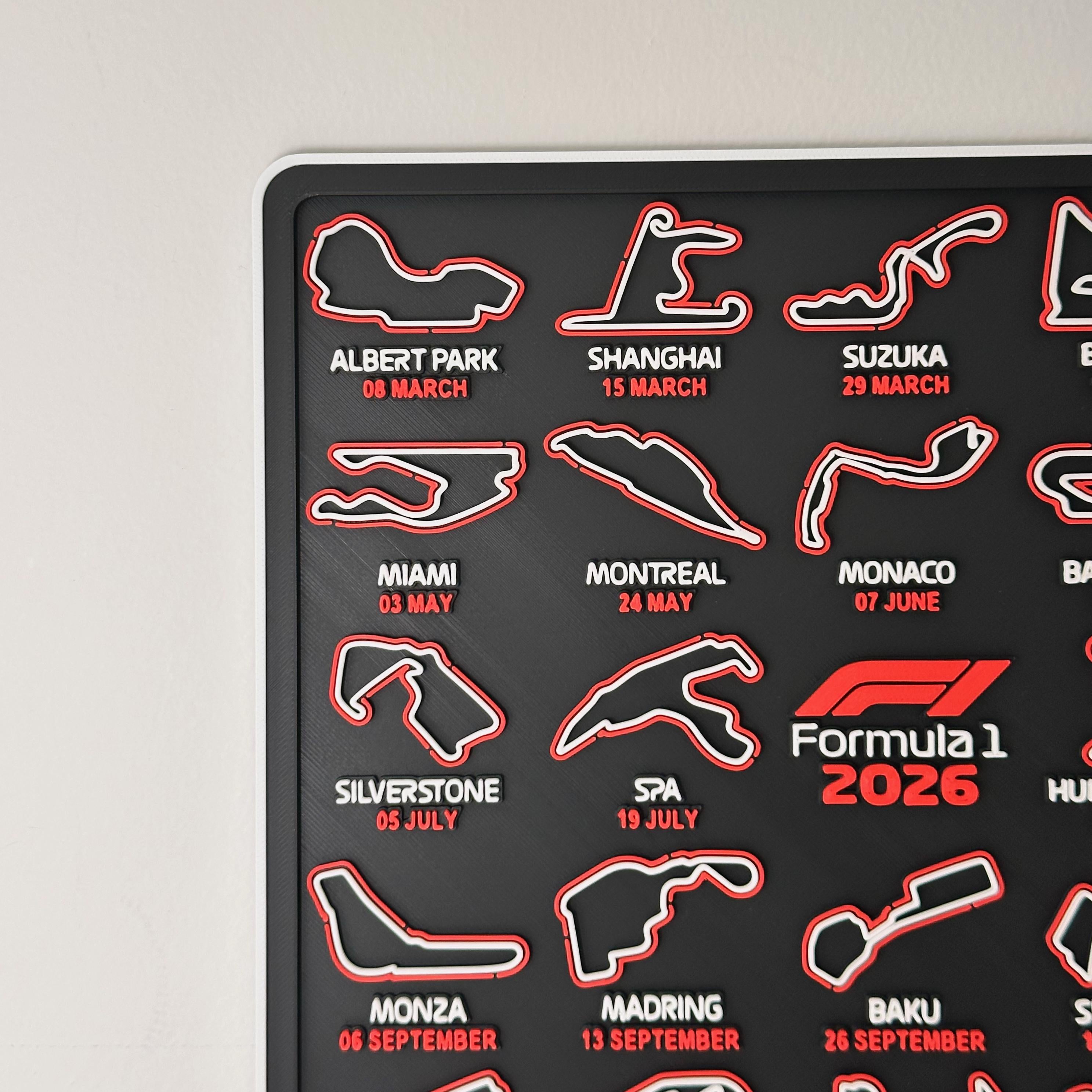 F1 Calendar 2026 Season - Carbon Fibre Texture - 3D Printed