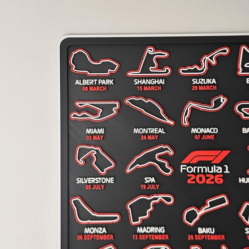 F1 Calendar 2026 Season - Carbon Fibre Texture - 3D Printed
