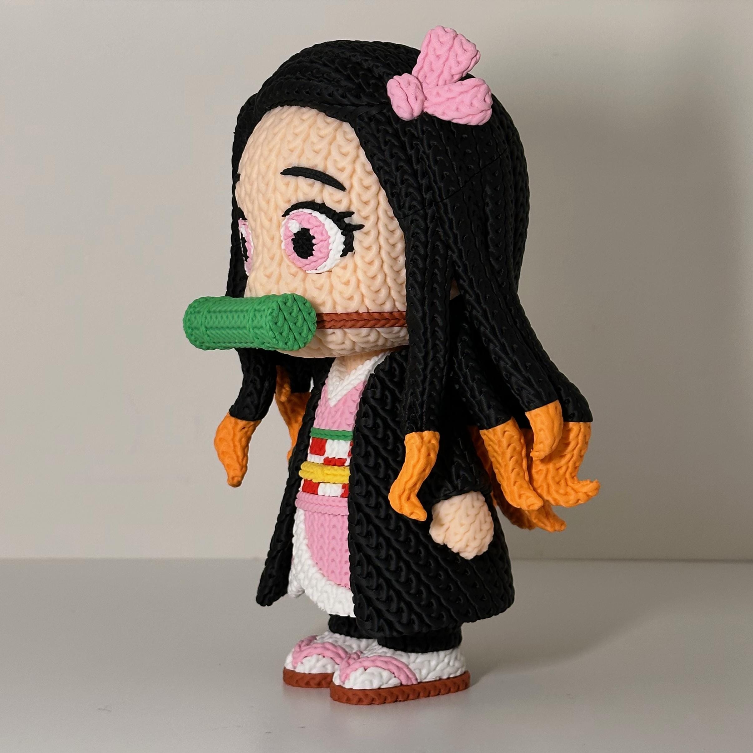 Tanjiro, Nezuko Knitted Figures - Demon Slayer Inspired - 3D Printed Display