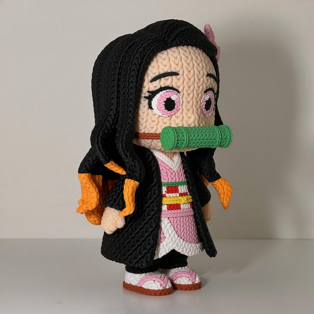 Tanjiro, Nezuko Knitted Figures - Demon Slayer Inspired - 3D Printed Display