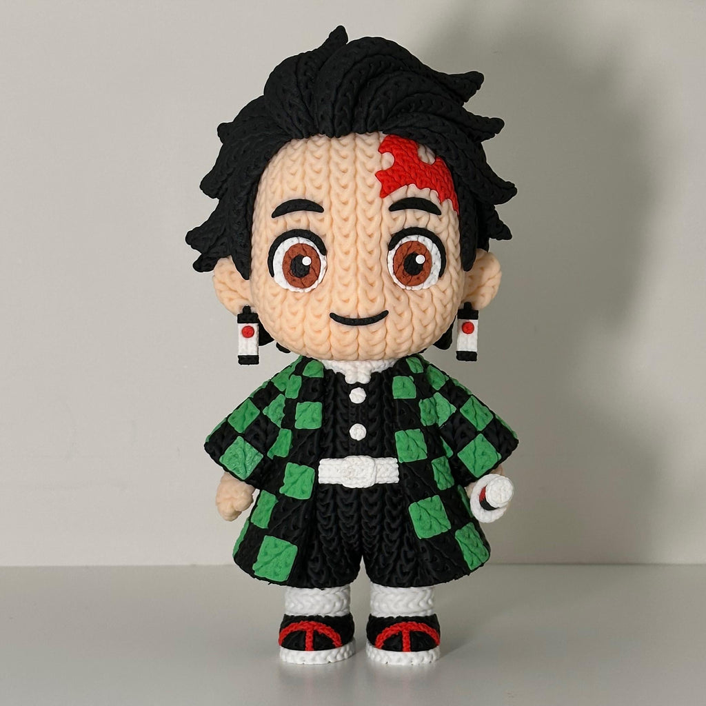 Tanjiro, Nezuko Knitted Figures - Demon Slayer Inspired - 3D Printed Display