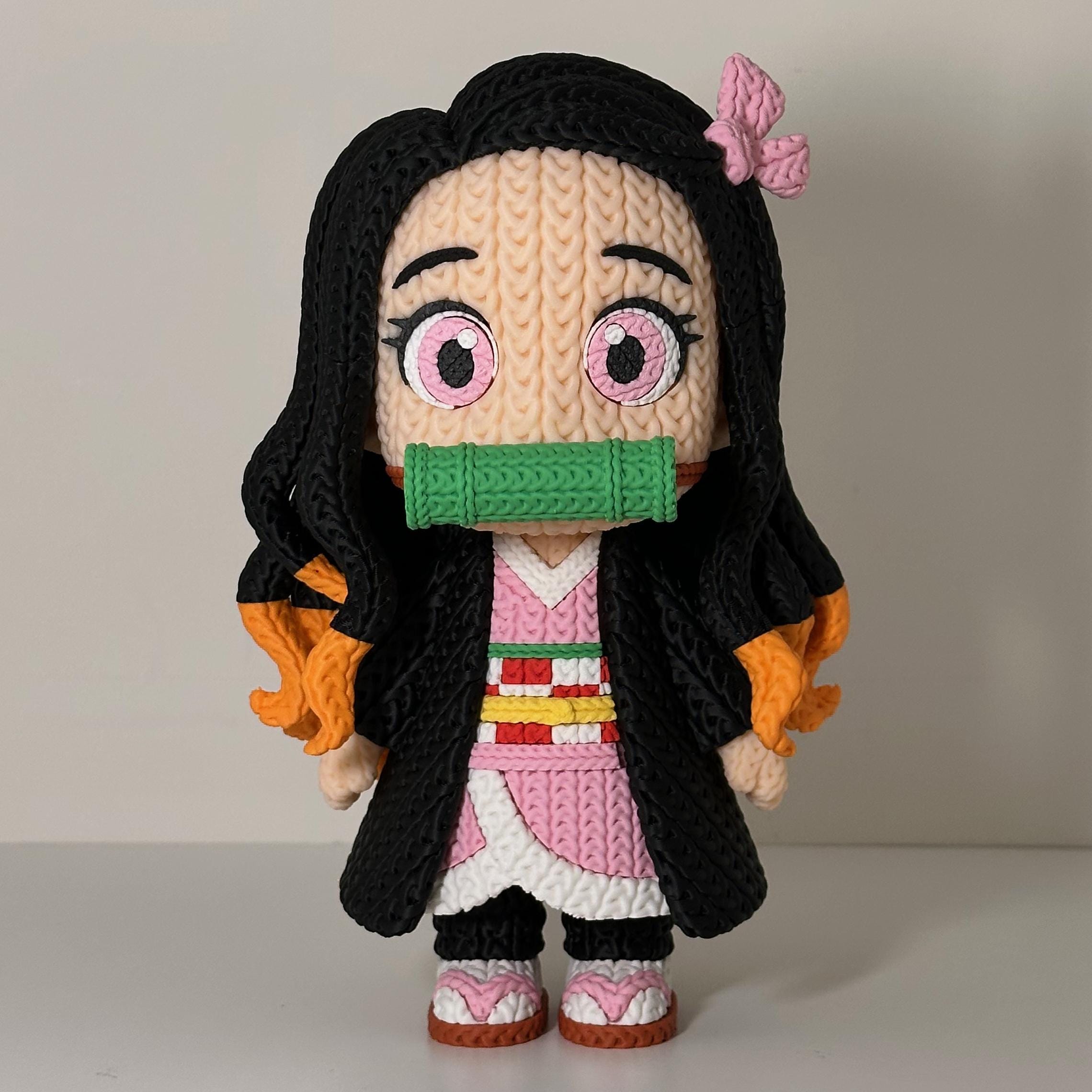 Tanjiro, Nezuko Knitted Figures - Demon Slayer Inspired - 3D Printed Display