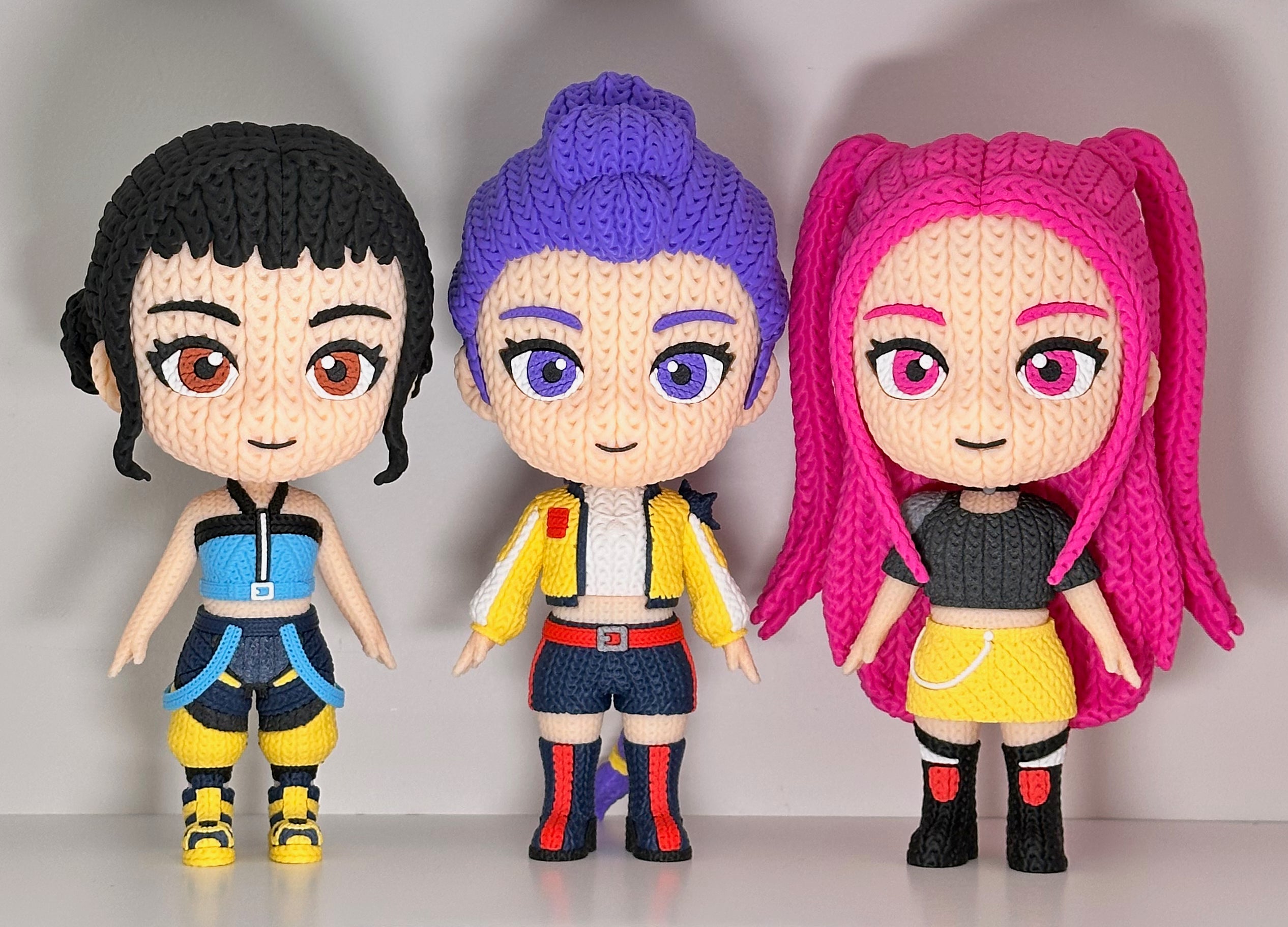 Rumi Zoey Mira - K-Pop Demon Hunters Knitted Texture Figures Display Model - 3D Printed