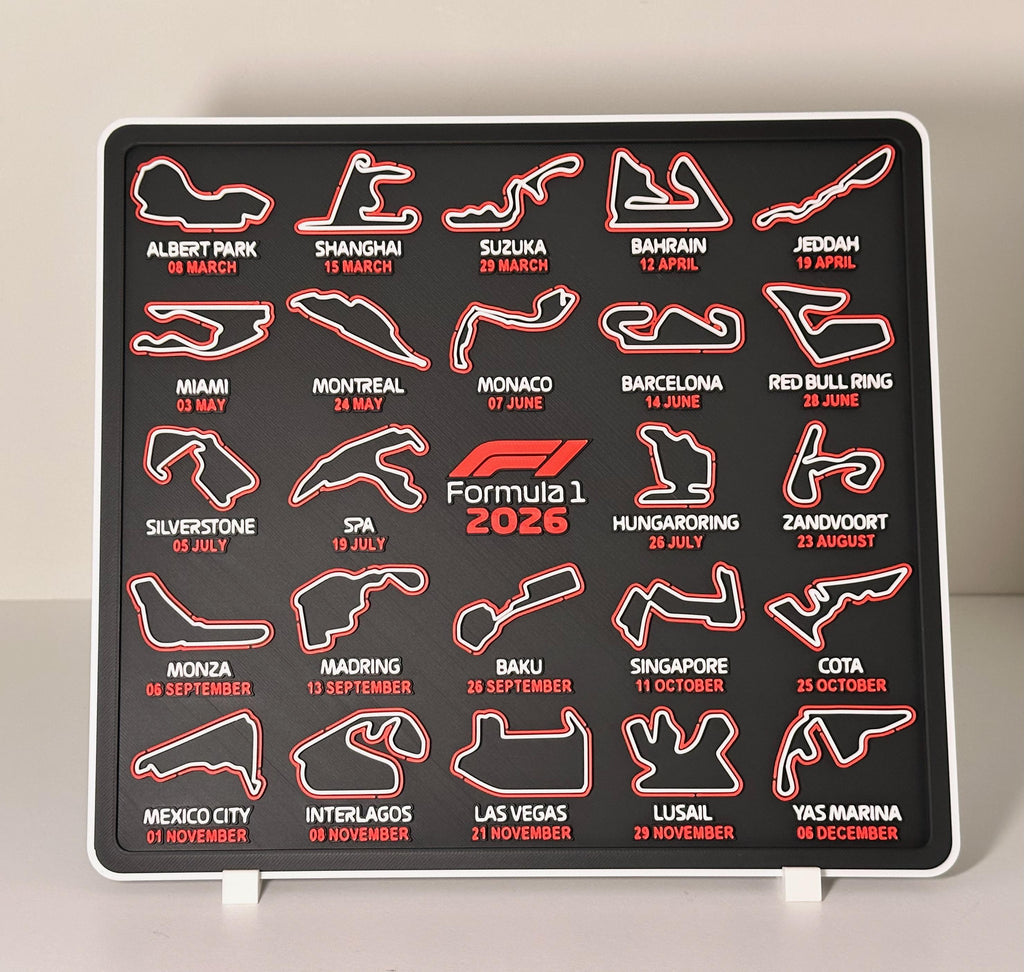 F1 Calendar 2026 Season - Carbon Fibre Texture - 3D Printed