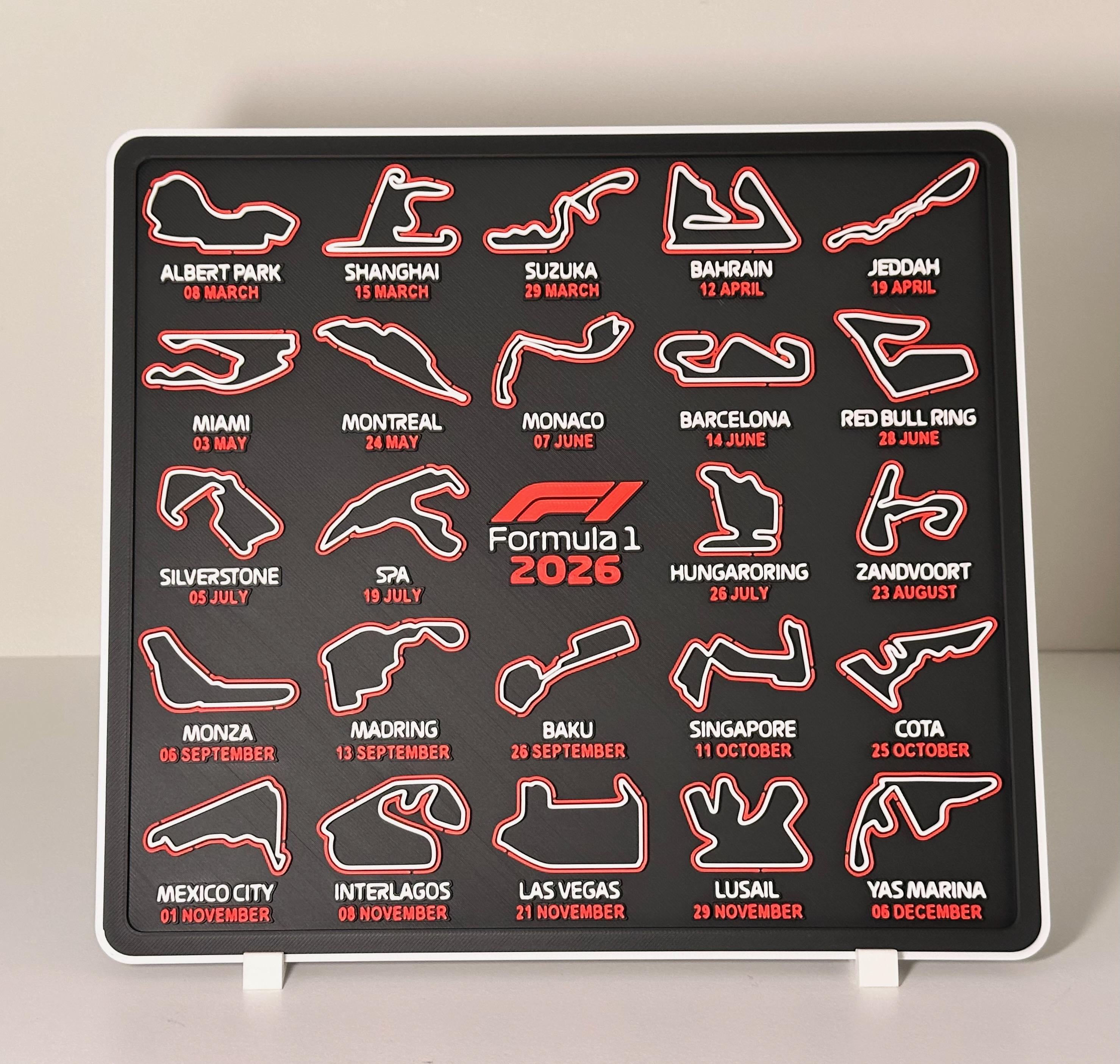 F1 Calendar 2026 Season - Carbon Fibre Texture - 3D Printed