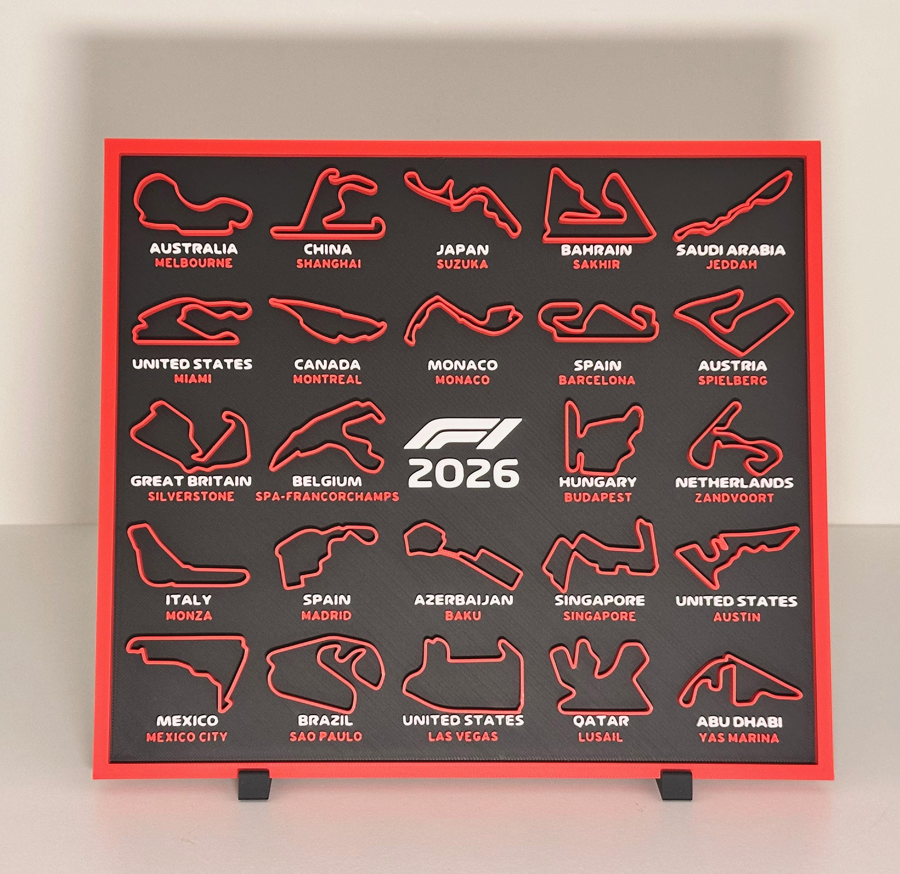 Formula 1 Calendar 2026 Season – F1 Fan Gift, Home Decor - 3D Printed