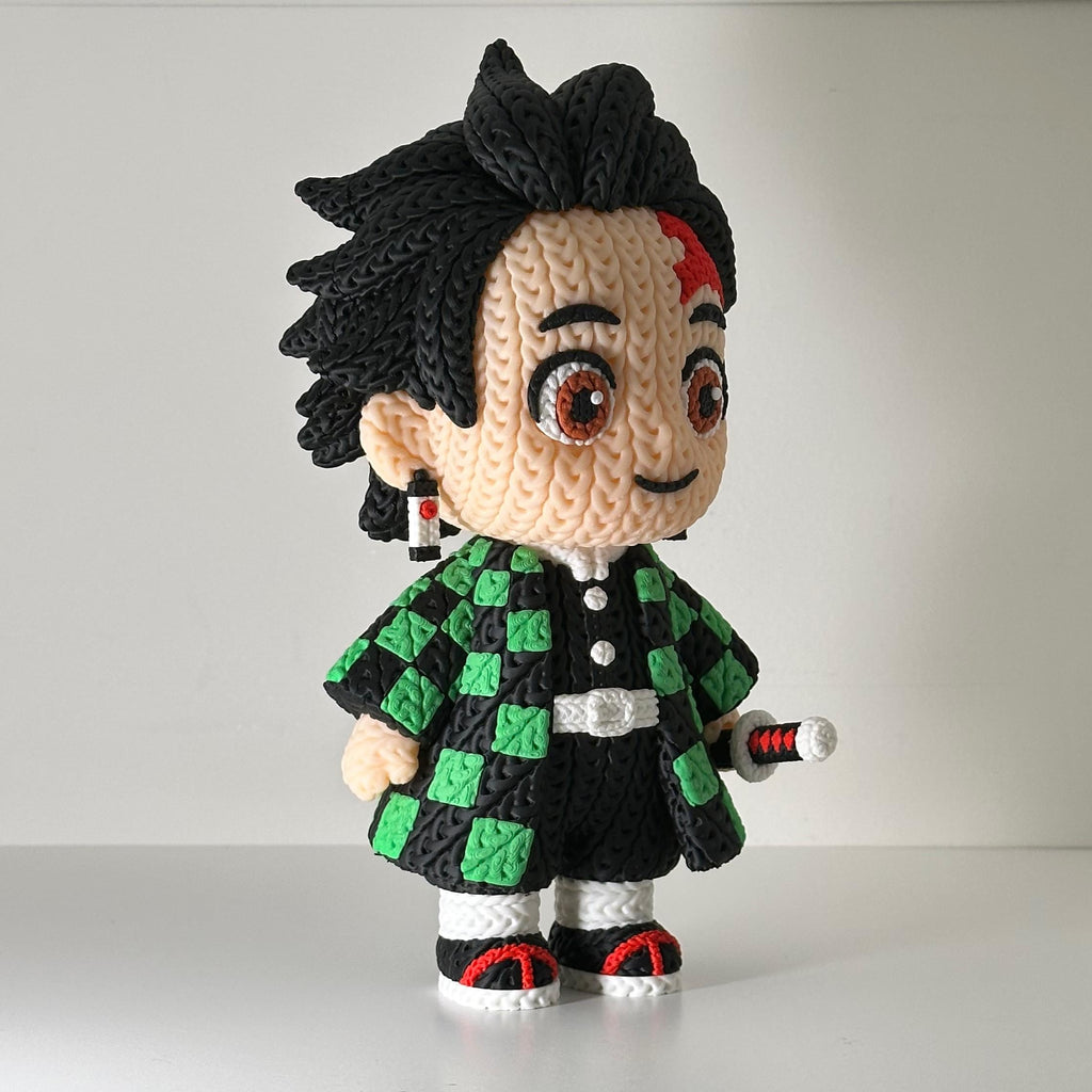 Tanjiro, Nezuko Knitted Figures - Demon Slayer Inspired - 3D Printed Display