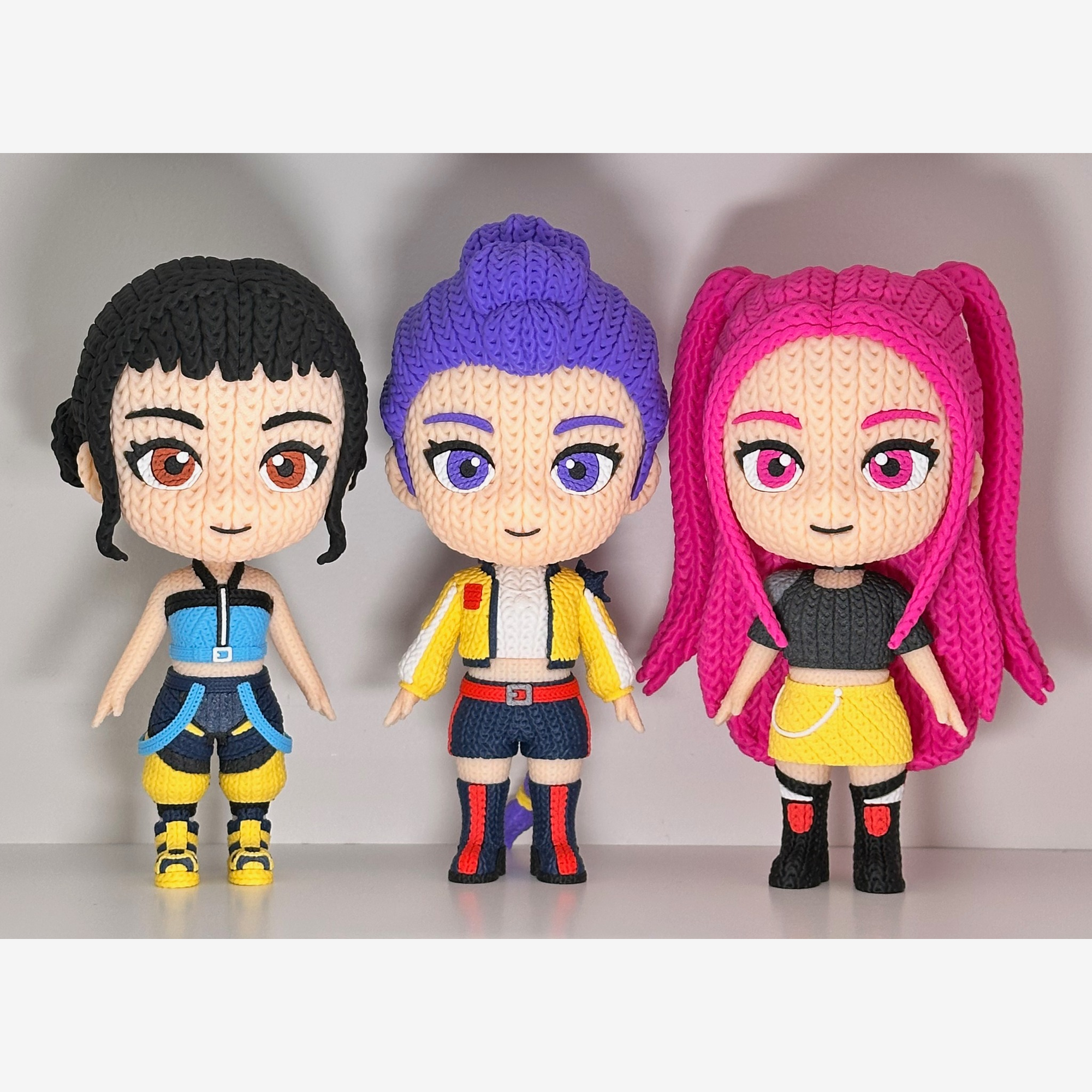 Rumi Zoey Mira - K-Pop Demon Hunters Knitted Texture Figures Display Model - 3D Printed
